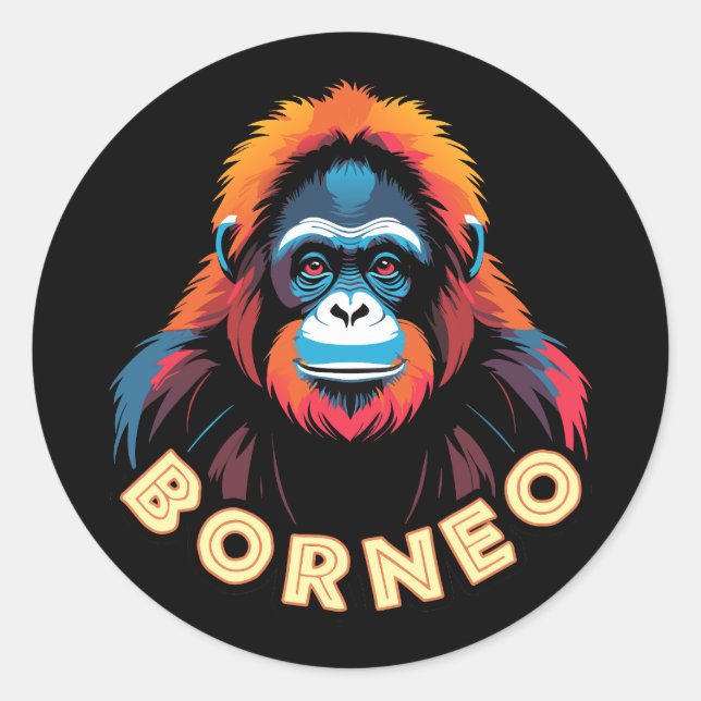 Pegatina Redonda Orangutan Borneo (Anverso)