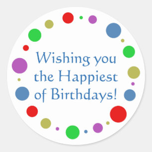 Pegatina Redonda Orbita Colorida Personalizada Más Feliz de Cumplea