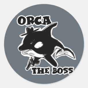 Pegatina Redonda orca el ilustracion gracioso al estilo personaliza