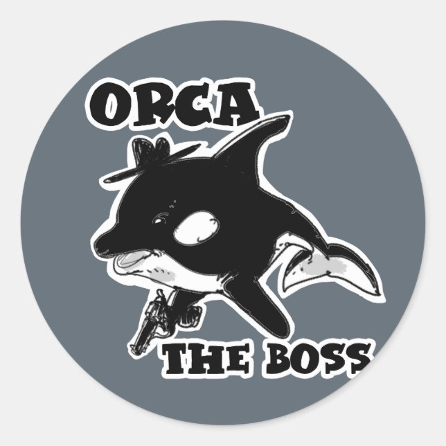Pegatina Redonda orca el ilustracion gracioso al estilo personaliza (Anverso)