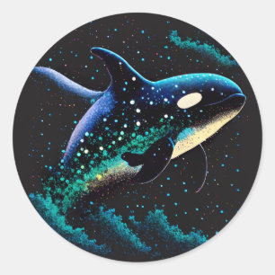 Pegatina Redonda Orca espacial