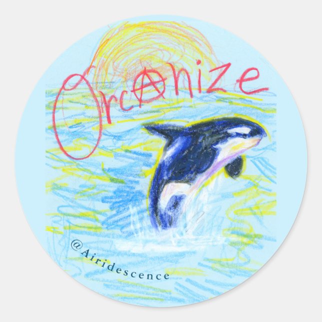 Pegatina Redonda "¡Orcanizar!" Organizando Pegatinas orcas anarquis (Anverso)