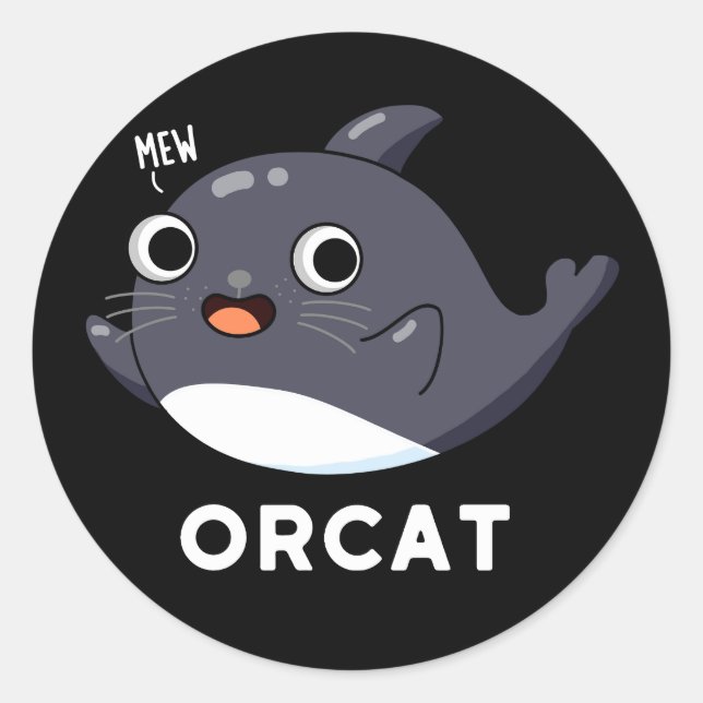 Pegatina Redonda Orcat Funny Cat Orca Pun Dark BG (Anverso)