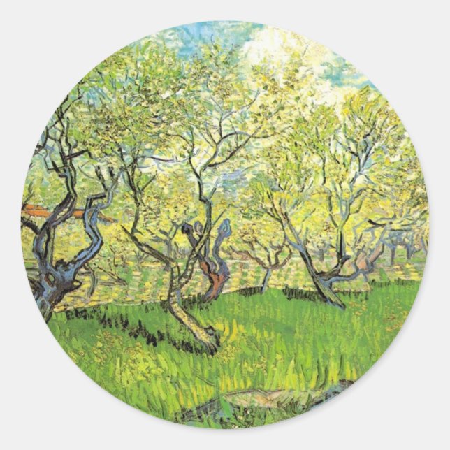 Pegatina Redonda Orchard en Blossom Vincent van Gogh (Anverso)