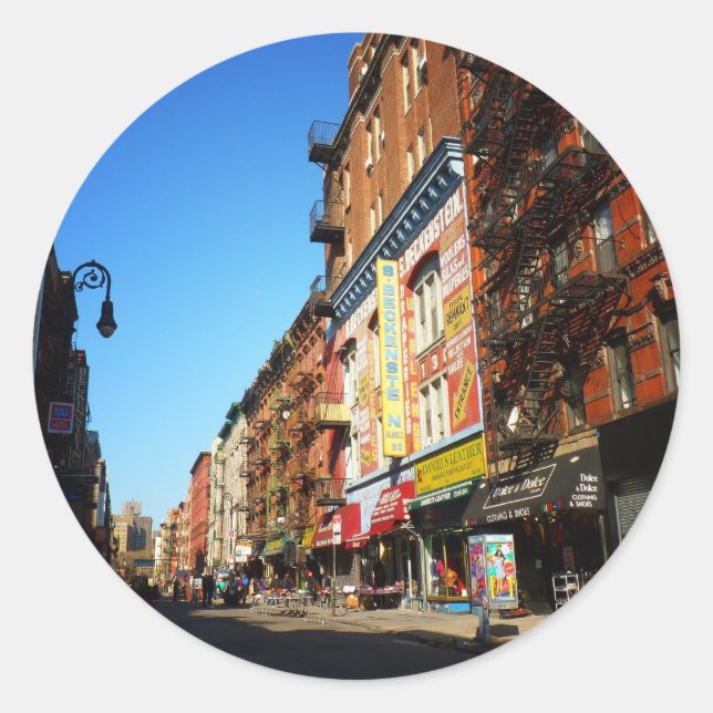 Pegatina Redonda Orchard Street, Lower East Side, NYC (Anverso)
