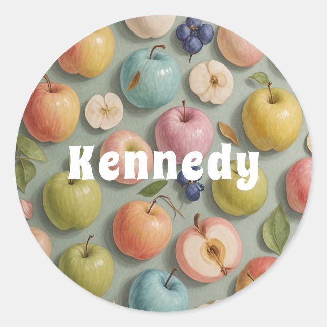 Pegatina Redonda Orchard Whimsy: fruta pastel (Anverso)