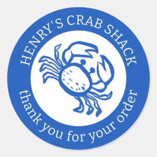 Pegatina Redonda ORDEN GRACIAS PERSONALIZADO Blanco Azul de Crab Be