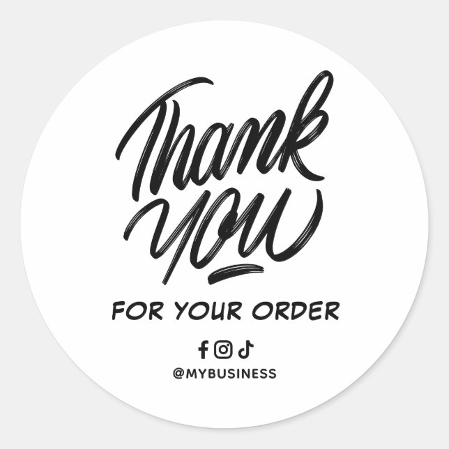 Pegatina Redonda Order Thank You Custom Text & Socials Business (Anverso)