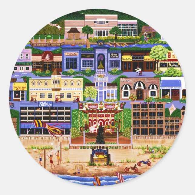 Pegatina Redonda Oregón costero (Anverso)