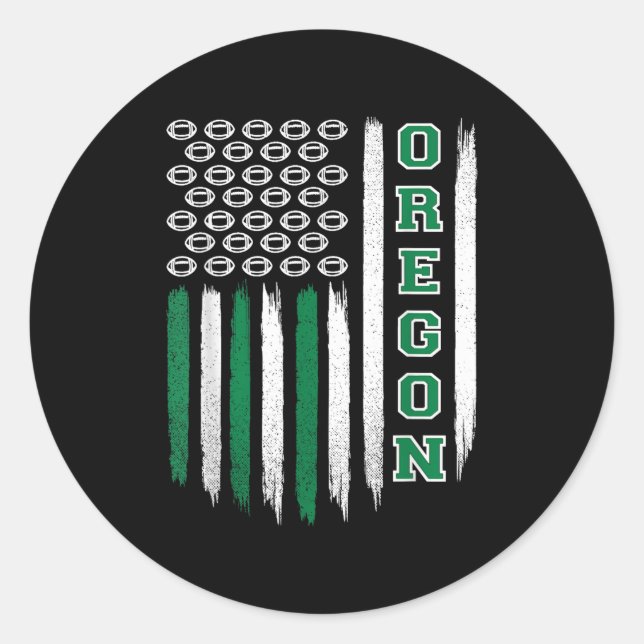Pegatina Redonda Oregon Flag Usa College Font Design For Men Women  (Anverso)