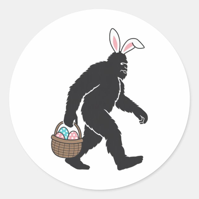 Pegatina Redonda Orejas de conejito de Sasquatch de pie grande con  (Anverso)