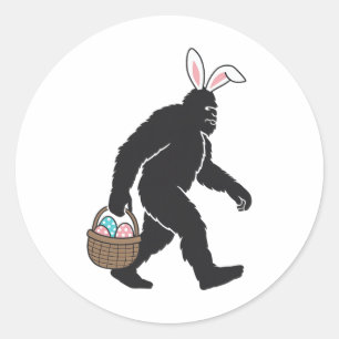 Pegatina Redonda Orejas de conejito de Sasquatch de pie grande con 