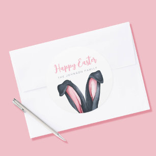 Pegatina Redonda Orejas de conejito lindas Feliz Pascua