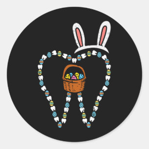 Pegatina Redonda Orejas de conejo de Pascua Dientes Lindos Dentista