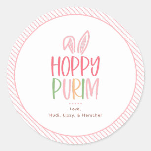 Pegatina Redonda Orejas de conejo de Purim alegre