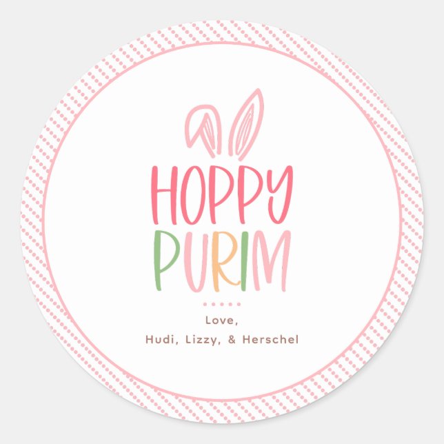 Pegatina Redonda Orejas de conejo de Purim alegre (Anverso)