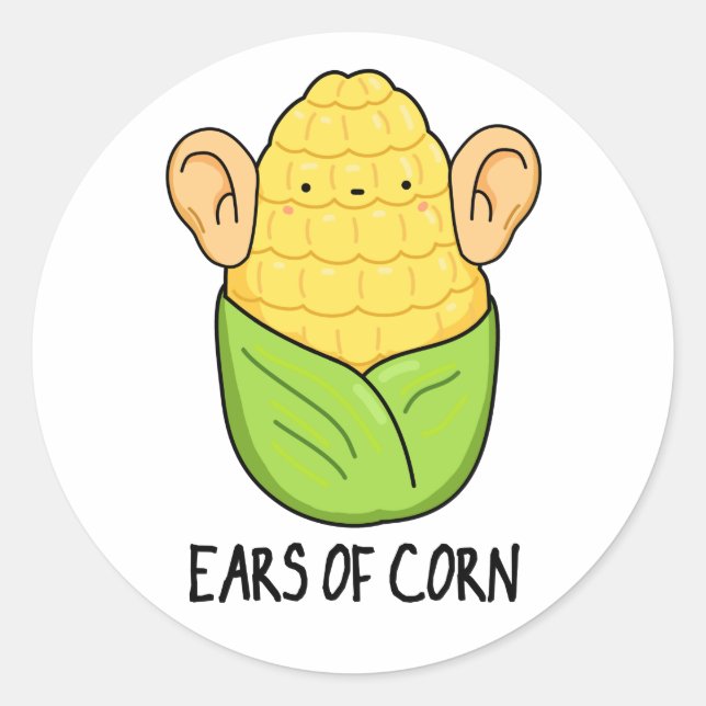 Pegatina Redonda Orejas De Corn Funny Corn Pun (Anverso)