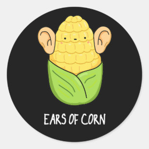 Pegatina Redonda Orejas De Maíz Gracioso Pun Oscuro BG