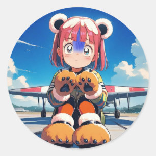 Pegatina Redonda Orejas de peluche en el Tarmac