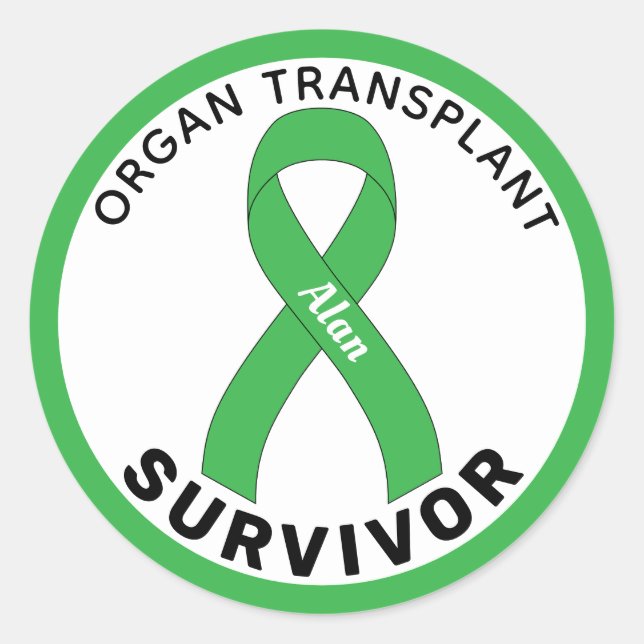 Pegatina Redonda Organ Transplant Ribbon White (Anverso)