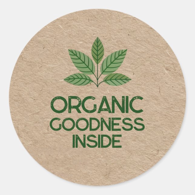 Pegatina Redonda Organic Goodness Inside | Rustic Kraft Look (Anverso)