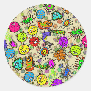 Pegatina Redonda Organismos microscópicos divertidos del