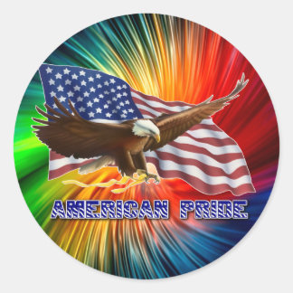 PEGATINA REDONDA ORGULLO AMERICANO EAGLE Y BANDERA