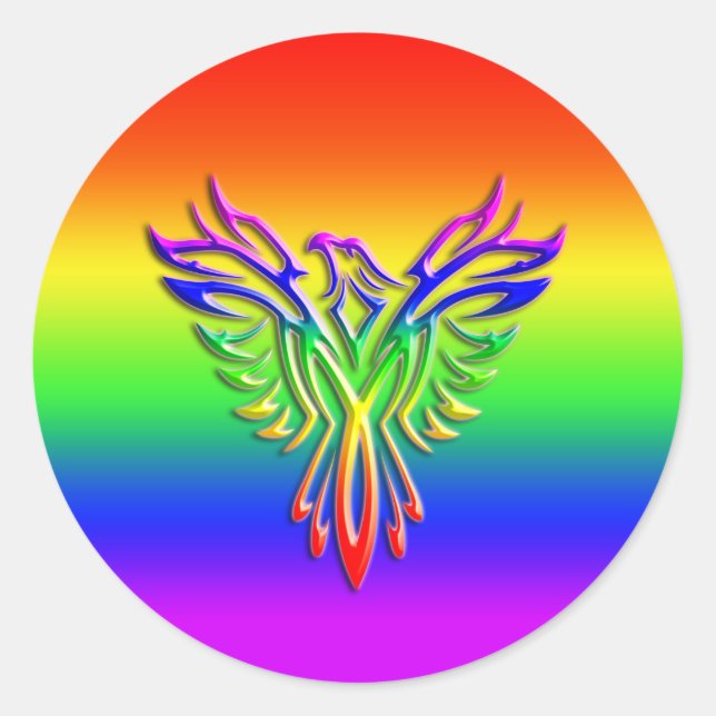 Pegatina Redonda Orgullo arcoiris LGBT Phoenix Rising, efecto graba (Anverso)
