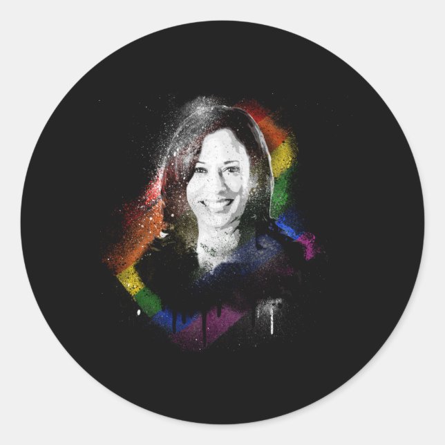 Pegatina Redonda Orgullo arcoiris LGBTQ Kamala Harris (Anverso)
