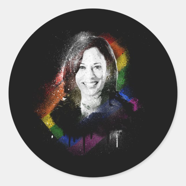 Pegatina Redonda Orgullo arcoiris LGBTQ Kamala Harris (Anverso)
