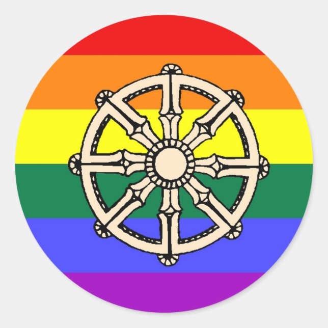 Pegatina Redonda Orgullo budista gay (Anverso)