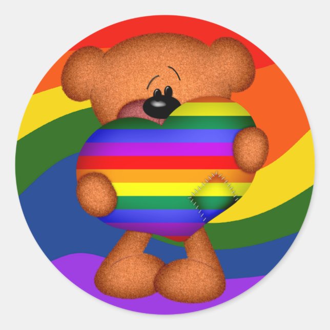 Pegatina Redonda Orgullo Corazón Teddy Oso (Anverso)