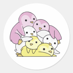 Pegatina Redonda Orgullo de Bandera Gemela Lgbtq Cute Pingüino