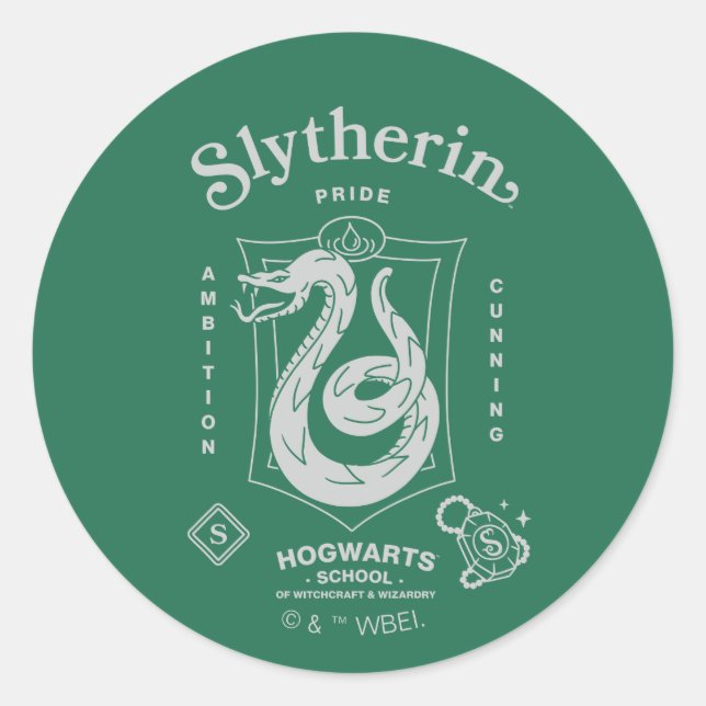 Pegatina Redonda ORGULLO DE SLYTHERIN Ambición Astucia Emblema (Anverso)