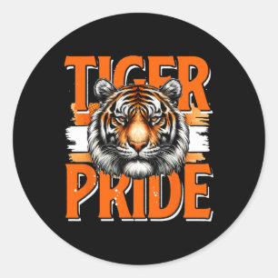 Pegatina Redonda Orgullo de Tigre Antiguo Equipo Deportivo Escolar