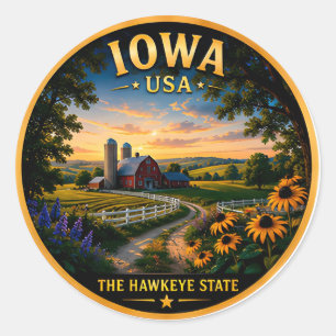 Pegatina Redonda Orgullo del campo de Iowa Hawkeye State 🌻