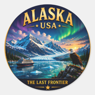 Pegatina Redonda Orgullo del Estado de la Última Frontera de Alaska