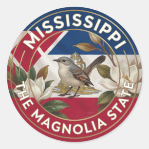 Pegatina Redonda Orgullo del Estado de Mississippi ✦ Patrimonio de