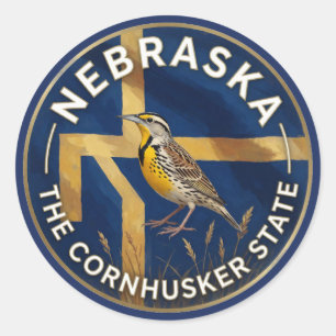 Pegatina Redonda Orgullo del estado de Nebraska ✦ Patrimonio de Cor