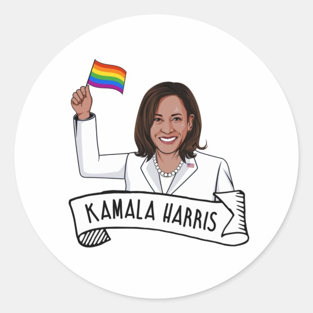 Pegatina Redonda Orgullo feliz de Kamala Harris (Anverso)