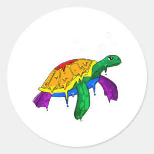 Pegatina Redonda Orgullo gay bandera arcoíris tortuga marina sutil