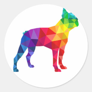 Pegatina Redonda Orgullo gay de Boston Terrier LGBT Bandera arcoiri