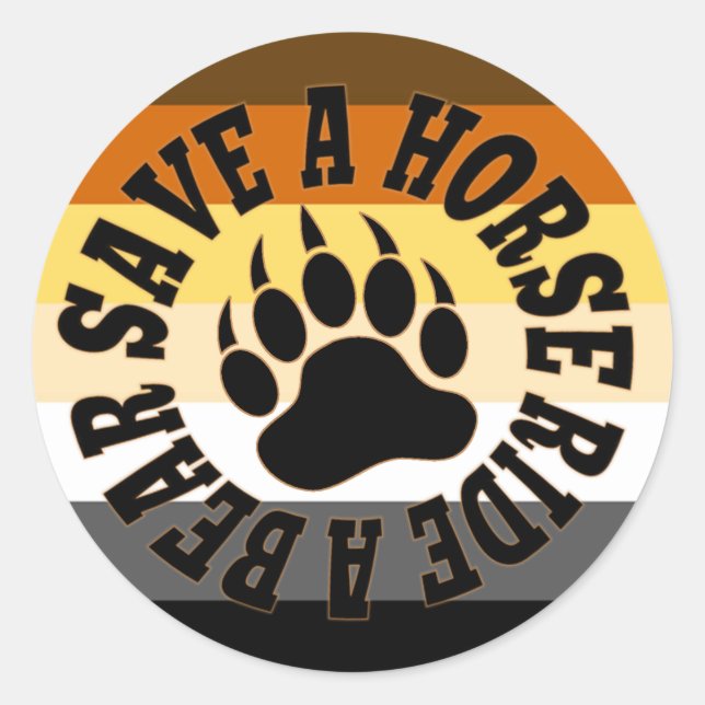 Pegatina Redonda Orgullo Gay De Oso Salvar A Un Caballo De Un Oso (Anverso)