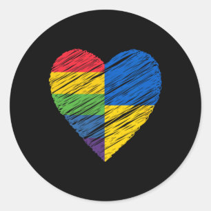 Pegatina Redonda Orgullo gay de Ucrania Lgbtq Corazón para gays y l