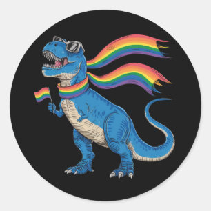 Pegatina Redonda Orgullo Gay Dino Trex Bandera Arcoiris Lgbt Ally