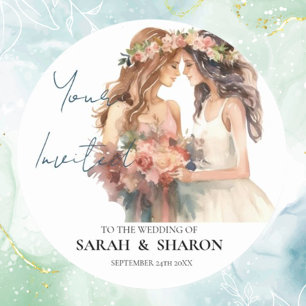 Pegatina Redonda Orgullo gay elegante Boda de Rubor