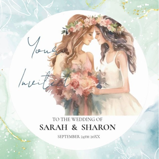 Pegatina Redonda Orgullo gay elegante Boda de Rubor (Celebrate love with our Gay Pride Elegant Blush Wedding Classic Round Sticker )