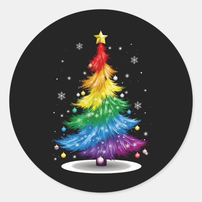 Pegatina Redonda Orgullo gay LGBT Arcoiris Navidad Feliz Navidad (Anverso)
