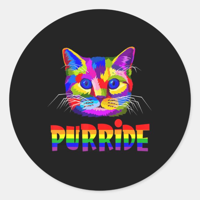 Pegatina Redonda Orgullo gay para hombres LGBT Gift Cat Purri (Anverso)