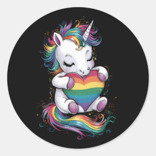 Pegatina Redonda Orgullo Gay Unicornio Bandera Arcoiris Lgbt